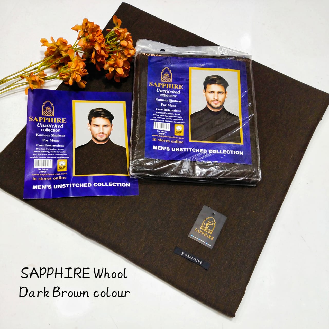 Dark Brown Beautiful Gents Winter Collection – Sapphire Wool Shawl, Full-Size 4m Premium Soft Wool with Tag Card and Elegant Packaging - Image 7