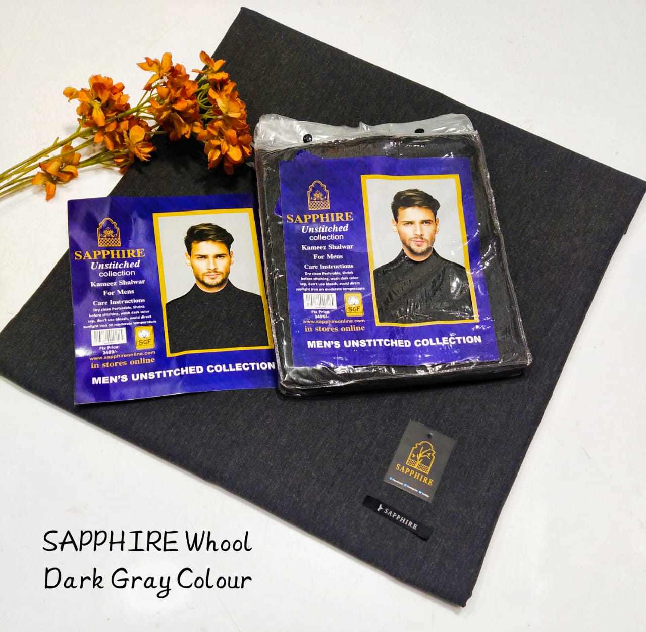Dark Gray Beautiful Gents Winter Collection – Sapphire Wool Shawl, Full-Size 4m Premium Soft Wool with Tag Card and Elegant Packaging - Image 6