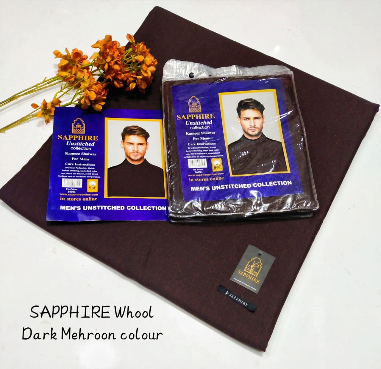 Dark Mehroon Beautiful Gents Winter Collection – Sapphire Wool Shawl, Full-Size 4m Premium Soft Wool with Tag Card and Elegant Packaging - Image 4