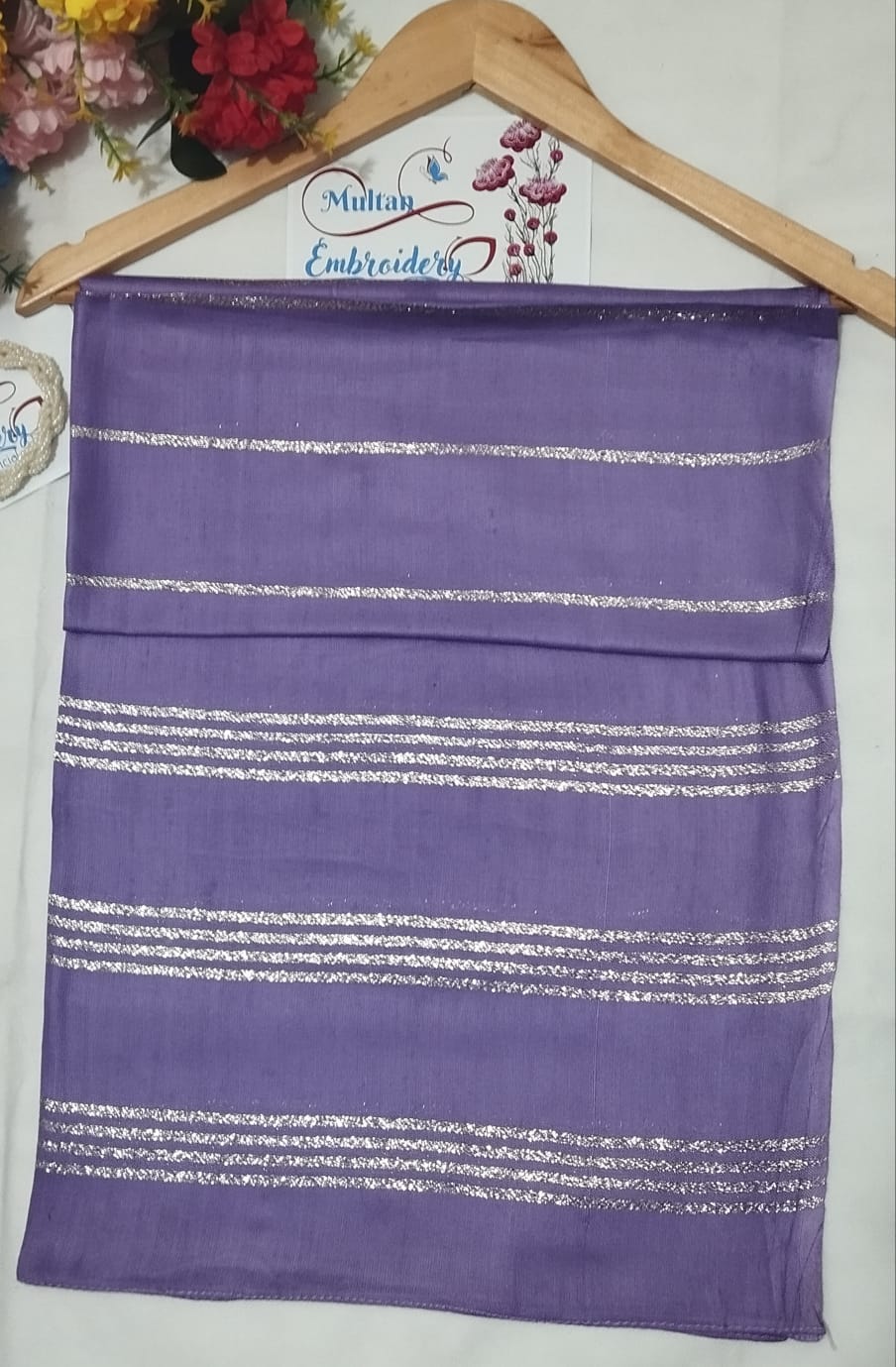 blue Golden Elegance: Stylish Linen Staller Collection - Fancy Hijabs for Girls and Women, for All Seasons, sides are stitched, No Piko Work Needed - Image 2