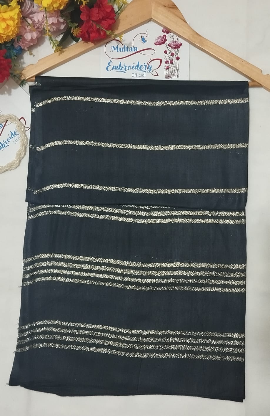 bottle green Golden Elegance: Stylish Linen Staller Collection - Fancy Hijabs for Girls and Women, for All Seasons, sides are stitched, No Piko Work Needed - Image 3