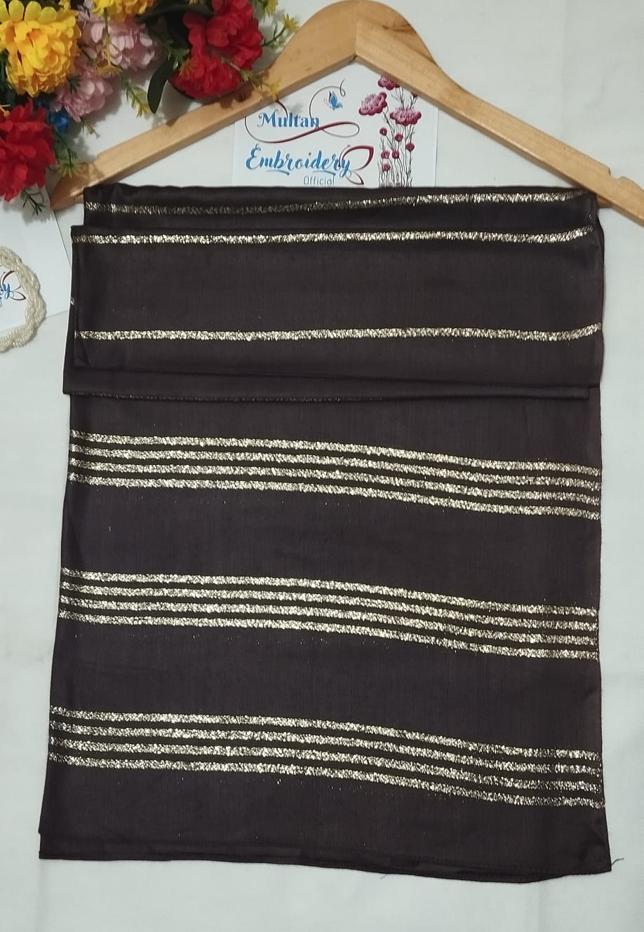 brown Golden Elegance: Stylish Linen Staller Collection - Fancy Hijabs for Girls and Women, for All Seasons, sides are stitched, No Piko Work Needed - Image 4