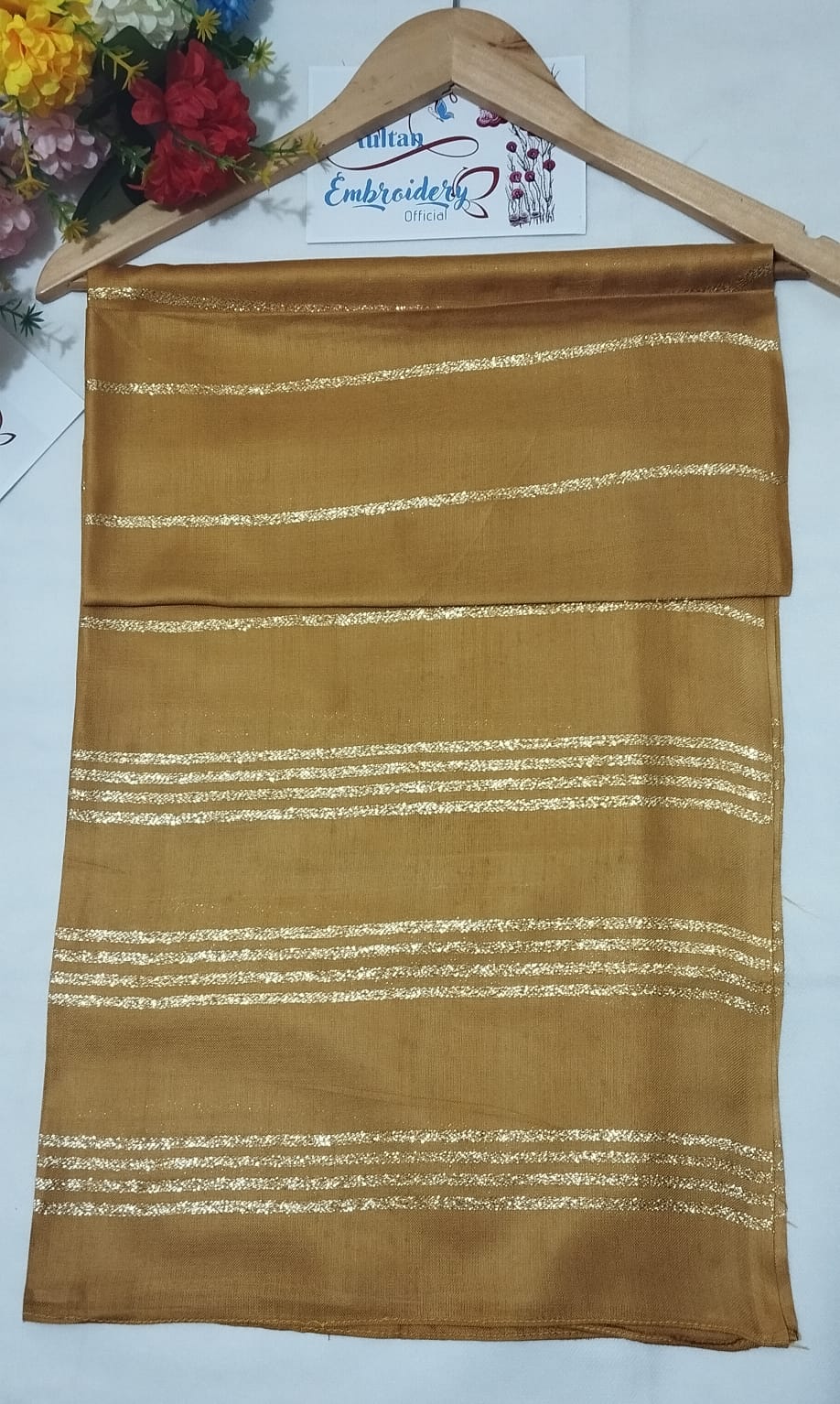 golden Golden Elegance: Stylish Linen Staller Collection - Fancy Hijabs for Girls and Women, for All Seasons, sides are stitched, No Piko Work Needed - Image 5