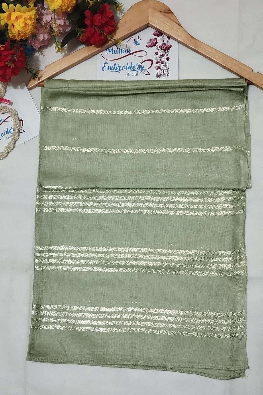light green Golden Elegance: Stylish Linen Staller Collection - Fancy Hijabs for Girls and Women, for All Seasons, sides are stitched, No Piko Work Needed - Image 8