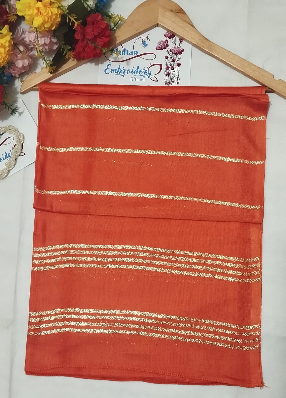 orange Golden Elegance: Stylish Linen Staller Collection - Fancy Hijabs for Girls and Women, for All Seasons, sides are stitched, No Piko Work Needed - Image 10