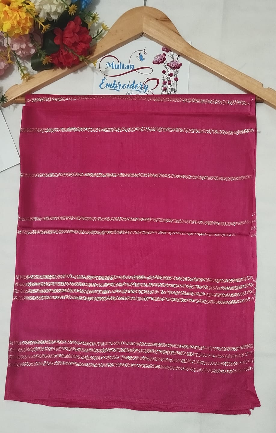 pink Golden Elegance: Stylish Linen Staller Collection - Fancy Hijabs for Girls and Women, for All Seasons, sides are stitched, No Piko Work Needed - Image 11