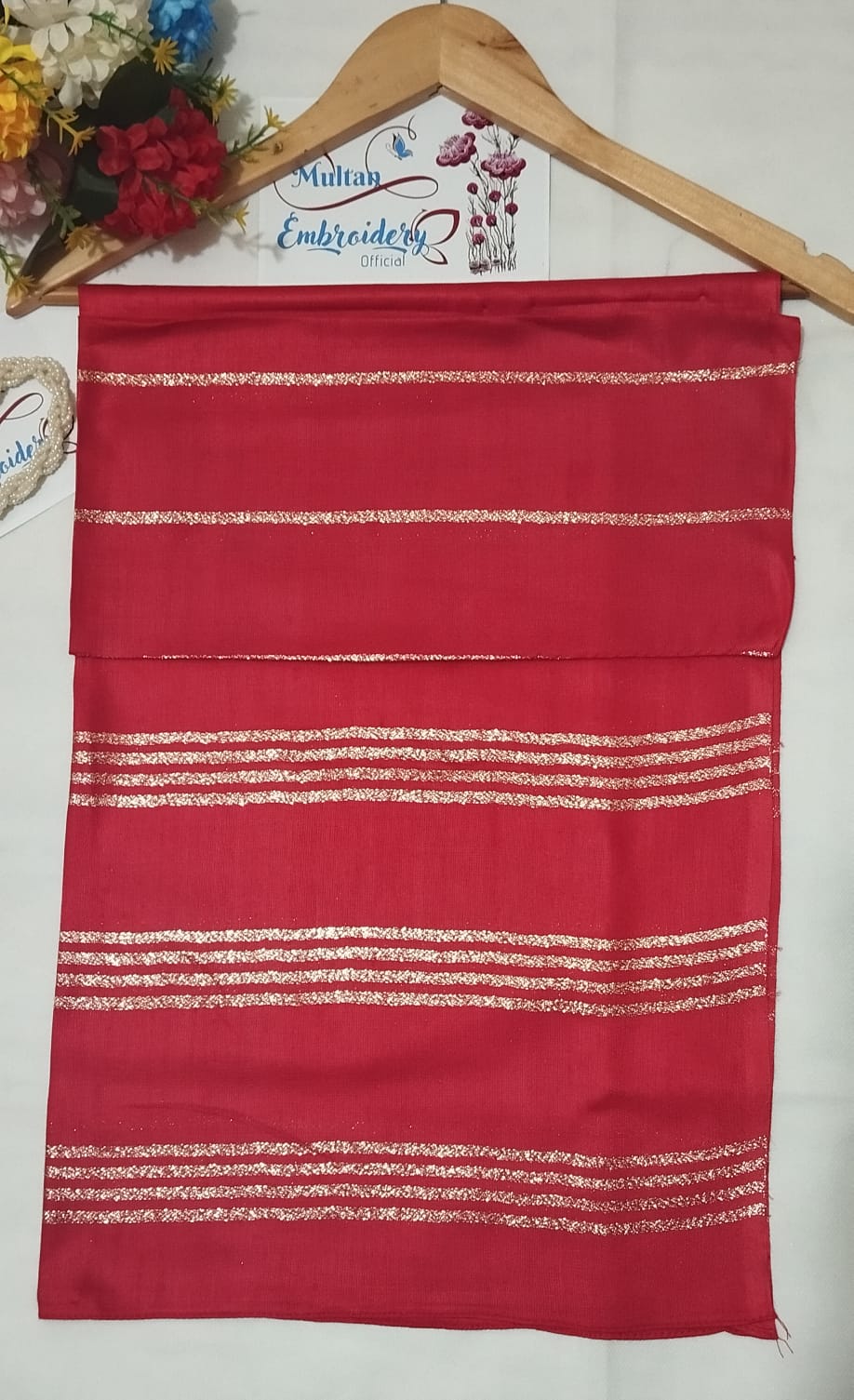 red Golden Elegance: Stylish Linen Staller Collection - Fancy Hijabs for Girls and Women, for All Seasons, sides are stitched, No Piko Work Needed - Image 12