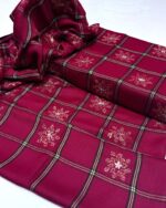 Elegant Check Design Handmade Embroidered Pashmina Shawl – Premium Quality, 2.5 Yards (88"x43") - Image 2