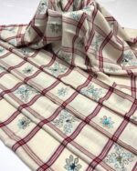 Elegant Check Design Handmade Embroidered Pashmina Shawl – Premium Quality, 2.5 Yards (88"x43") - Image 4