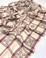 Elegant Check Design Handmade Embroidered Pashmina Shawl – Premium Quality, 2.5 Yards (88"x43") - Image 5