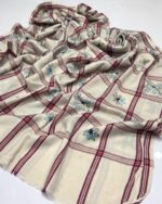 Elegant Check Design Handmade Embroidered Pashmina Shawl – Premium Quality, 2.5 Yards (88"x43") - Image 7