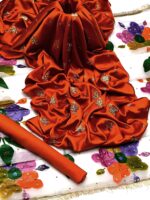 Shamoz Silk Embroidered Shirt, Kattan Silk Trouser, & Organza Handcrafted Dupatta, Luxury Partywear Fancy Ensemble - Image 7