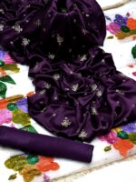 Shamoz Silk Embroidered Shirt, Kattan Silk Trouser, & Organza Handcrafted Dupatta, Luxury Partywear Fancy Ensemble - Image 6