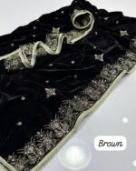 Elegant Velvet Shawl – Machine Sequenced Embroidery with Tilla Thread, Premium Quality, 2.4-Yard Length - Image 5