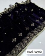 Elegant Velvet Shawl – Machine Sequenced Embroidery with Tilla Thread, Premium Quality, 2.4-Yard Length - Image 2