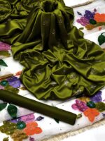 Shamoz Silk Embroidered Shirt, Kattan Silk Trouser, & Organza Handcrafted Dupatta, Luxury Partywear Fancy Ensemble - Image 5