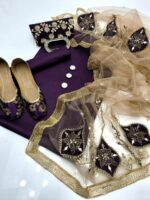 Party wear | 5pc Collection | Kataan Shirt & Trouser | Net Mirror & Lace Work Dupatta | Embroidered Khussa & Clutch - Image 10