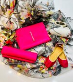 Party wear | 5 Pieces | Kataan Plain Shirt & Trouser | Organza Printed Dupatta | Matching Khussa & Clutch - Image 6