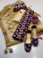 Fancy 5pc Suit | Chiffon Embroidery | Masuri Shalwar | Mirror Work Dupatta | Matching Khussa & Clutch - Image 20