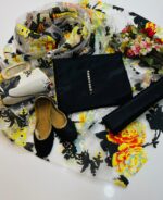 Party wear | 5 Pieces | Kataan Plain Shirt & Trouser | Organza Printed Dupatta | Matching Khussa & Clutch - Image 4