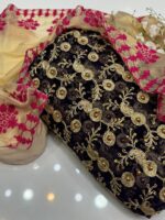 3pc Suit | Fancy Crinkle Chiffon Jaal Shirt (Front & Back) | Embroidered Mehsori Silk Dupatta | Self Mehsori Trouser