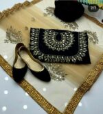 4pc Party Wear | Fancy Katan Dress | Mirror Work Shirt & Trouser | Mirror Work Net Dupatta - Image 5