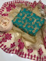 3pc Suit | Fancy Crinkle Chiffon Jaal Shirt (Front & Back) | Embroidered Mehsori Silk Dupatta | Self Mehsori Trouser - Image 7