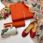 Party wear | 5 Pieces | Kataan Plain Shirt & Trouser | Organza Printed Dupatta | Matching Khussa & Clutch