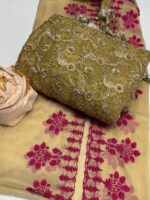 3pc Suit | Fancy Crinkle Chiffon Jaal Shirt (Front & Back) | Embroidered Mehsori Silk Dupatta | Self Mehsori Trouser - Image 2