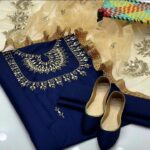 4pc Party Wear | Fancy Katan Dress | Mirror Work Shirt & Trouser | Mirror Work Net Dupatta - Image 7