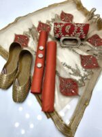 Party wear | 5pc Collection | Kataan Shirt & Trouser | Net Mirror & Lace Work Dupatta | Embroidered Khussa & Clutch - Image 2