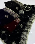 Elegant Velvet Shawl – Machine Sequenced Embroidery with Tilla Thread, Premium Quality, 2.4-Yard Length