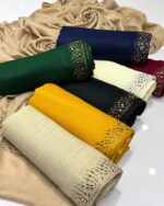 Shawl with Stone Work – Four-Sided Design, Elegant Pashmina stuff Premium Quality, 2.5-Yard Length"