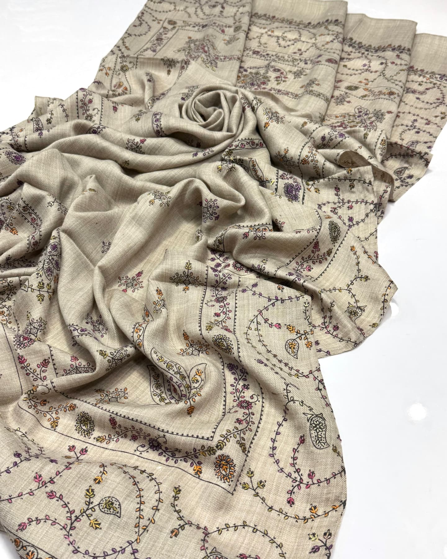 skin Pashmina Kashmiri Embroidery Shawl – Handcrafted Embroidery with Block Print, 2.5-Yard Premium Quality Wrap - Image 2